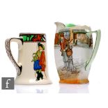 A 1930s Royal Doulton Dickens Series Ware jug of swollen square section with angular handle,