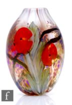 A contemporary Richard P. Golding glass vase, of ovoid form with short collar neck, decorated with