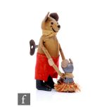 A 1940s Schuco Dancing Mouse with Baby, velveteen mouse with orange felt trousers and tinplate baby,