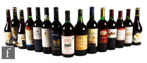 Fifteen bottles of various red wines, to include Spanish French and Bulgarian. (15)