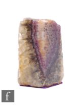 A 19th Century Blue John part obelisk with notable purple vein, of cube form, height 8cm, some