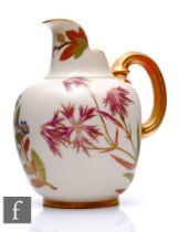 A late 19th Century Royal Worcester flat back jug, shape 1094, decorated with wild flower studies