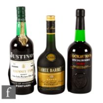 A collection of spirits, to include one bottle of Raynal & Cie Three Barrels brandy, a bottle of