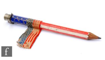 A large United States of America 1917 pencil applied with a small US flag below a novelty stove pipe