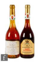 Two bottles of Tokaji wine, to include Pauleczki Muscat Lunel Aszu, 2001, and Tokaji Aszu 3