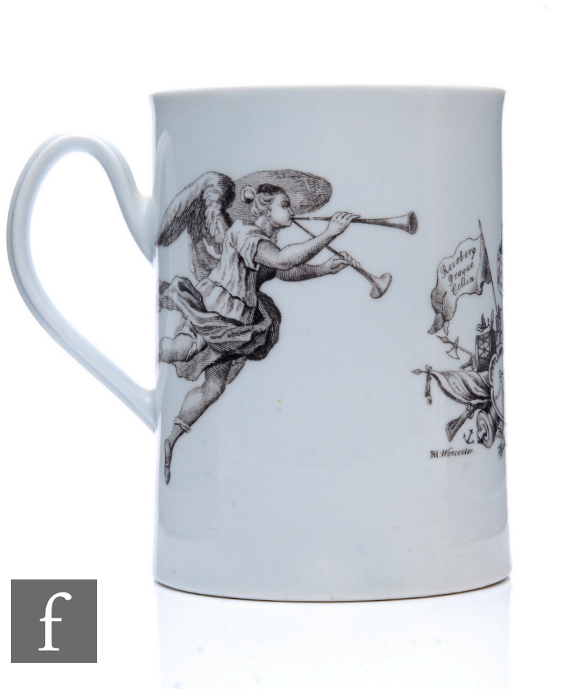 An 18th Century Worcester porcelain tankard circa 1757, the straight sided body with ribbed loop - Image 2 of 2
