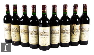 Nine bottles Château Bonnet, Bordeaux, 1995, French, red. (9)