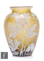 A late 19th Century Thomas Webb & Sons cameo glass vase of shouldered ovoid form with everted rim,