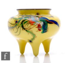 A mid 20th Century Japanese cloisonne enamel censer decorated with a phoenix with yellow ground,