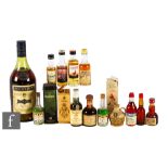 A bottle of Martell 3 star Cognac, 1970s bottling, together with a small collection of miniatures,