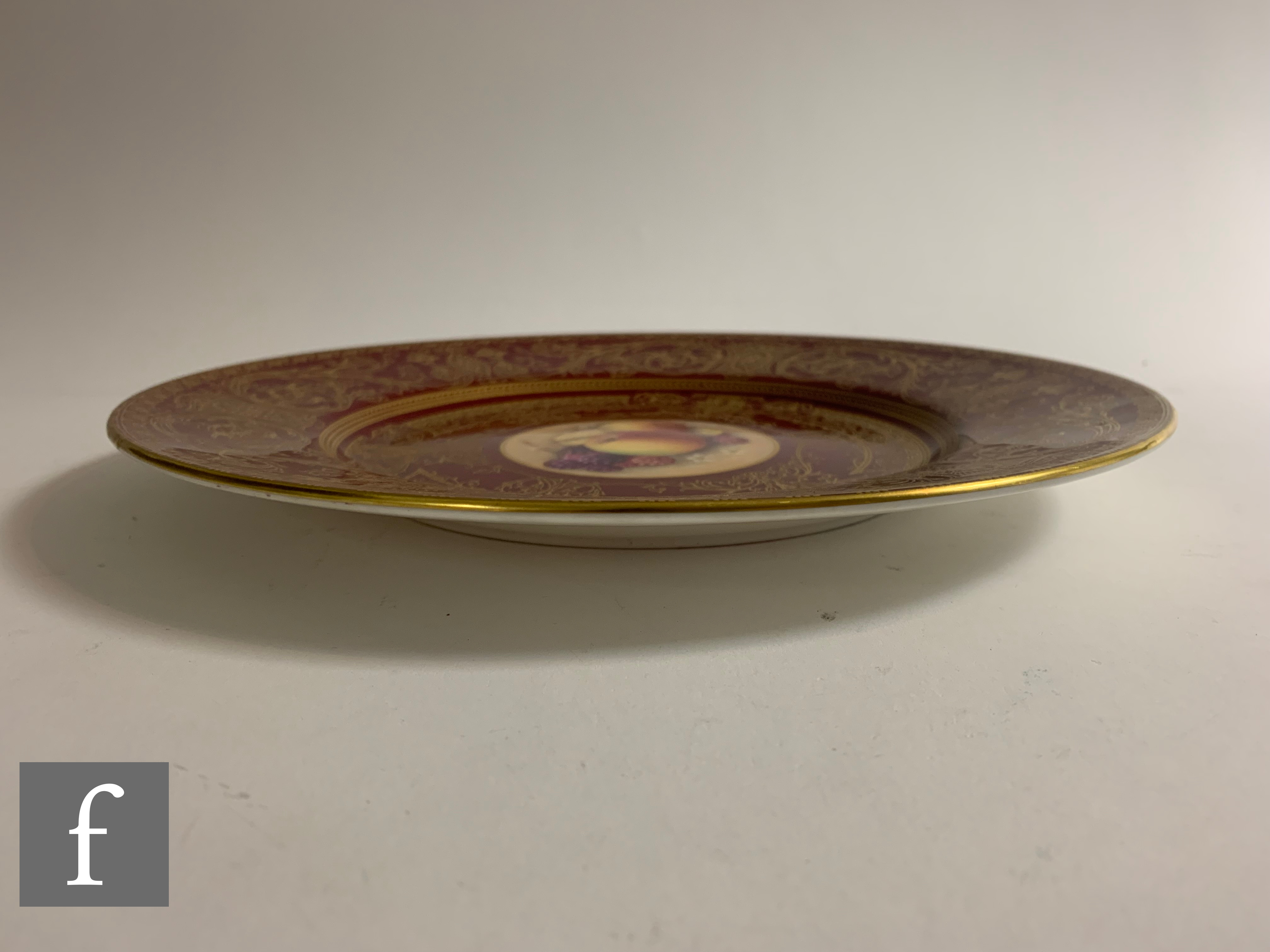 A later 20th Century Royal Worcester Fallen Fruits cabinet plate, the central round hand enamelled - Image 2 of 3