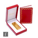 A Must De Cartier gold plated Briquet lighter, height 6cm, complete with inner and outer boxes