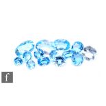 Fourteen assorted loose cut and polished aquamarine stones to include oval and round examples,