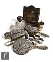 A parcel lot of assorted hallmarked silver and other items to include napkin rings, a scent