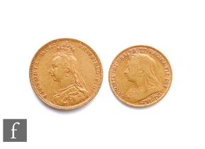 A Victorian full sovereign and a Victorian half sovereign dated 1888 and 1897 respectively. (2)