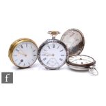 A brass verge pocket watch, Roman numerals to a white enamelled dial, with a neillo work continental