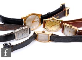 Five assorted gentleman's wrist watches to include a 9ct Bernix, a gold plated Favre-Leuba Sea King,