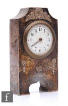 A hallmarked silver mounted wooden eight day mantle clock, Arabic numerals to a white enamelled