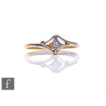 A mid 20th Century 18ct diamond single stone ring set to a pierced diamond shaped head, weight 1.8g,