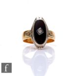 A 22ct wedding ring with applied oval onyx with central single stone diamond, weight 5.9g, ring size