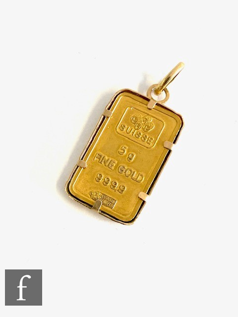 A 24ct gold ingot, weight 5g, loose to an 18ct pendant mount, total weight 6.3g. - Image 2 of 2