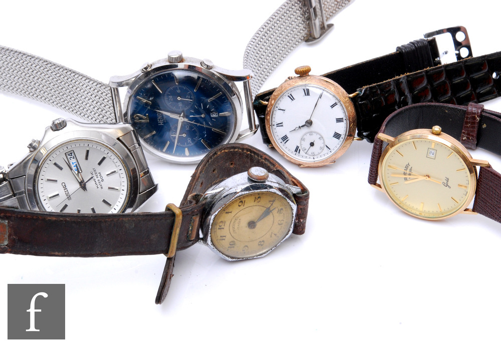 Five assorted wrist watches to include boxed Seiko and Rotary examples, various dates and styles,