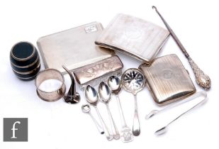 A small parcel lot of assorted hallmarked silver and other items to include three cigarette cases,