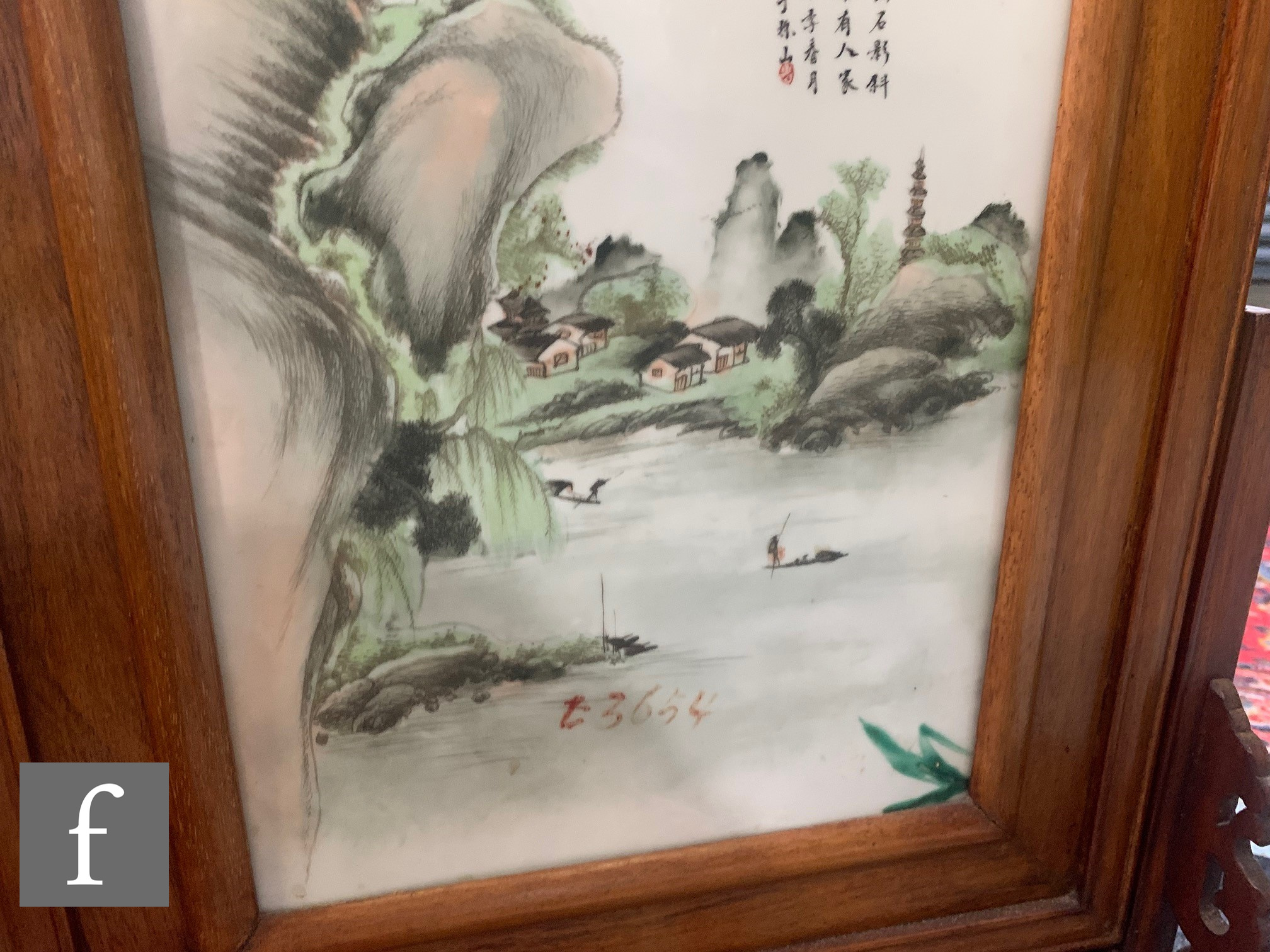 A pair of Chinese late Qing Dynasty/Republic period framed porcelain plaques, each painted in - Image 8 of 8