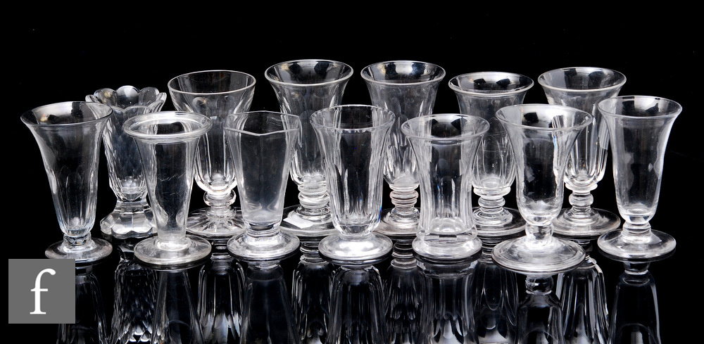 A collection of 19th Century and later jelly glasses to include hexagonal moulded, petal moulded,