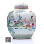 A Chinese late Qing Dynasty famille rose vase, of rounded form painted with figures and children