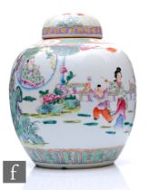 A Chinese late Qing Dynasty famille rose vase, of rounded form painted with figures and children