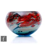 A Peter Layton contemporary studio glass bowl, of squat ovoid form, internally decorated with