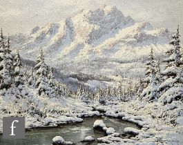 LASZLO NEOGRADY (HUNGARIAN, 1896-1962) - Mountainous wooded landscape under snow, oil on canvas,