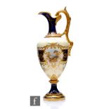 An early 20th Century Coalport porcelain ewer of pedestal form with high drawn spout and arched