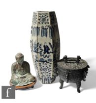 A collection of 20th Century Chinese items, to include a seated cast metal buddha on wooden stand,