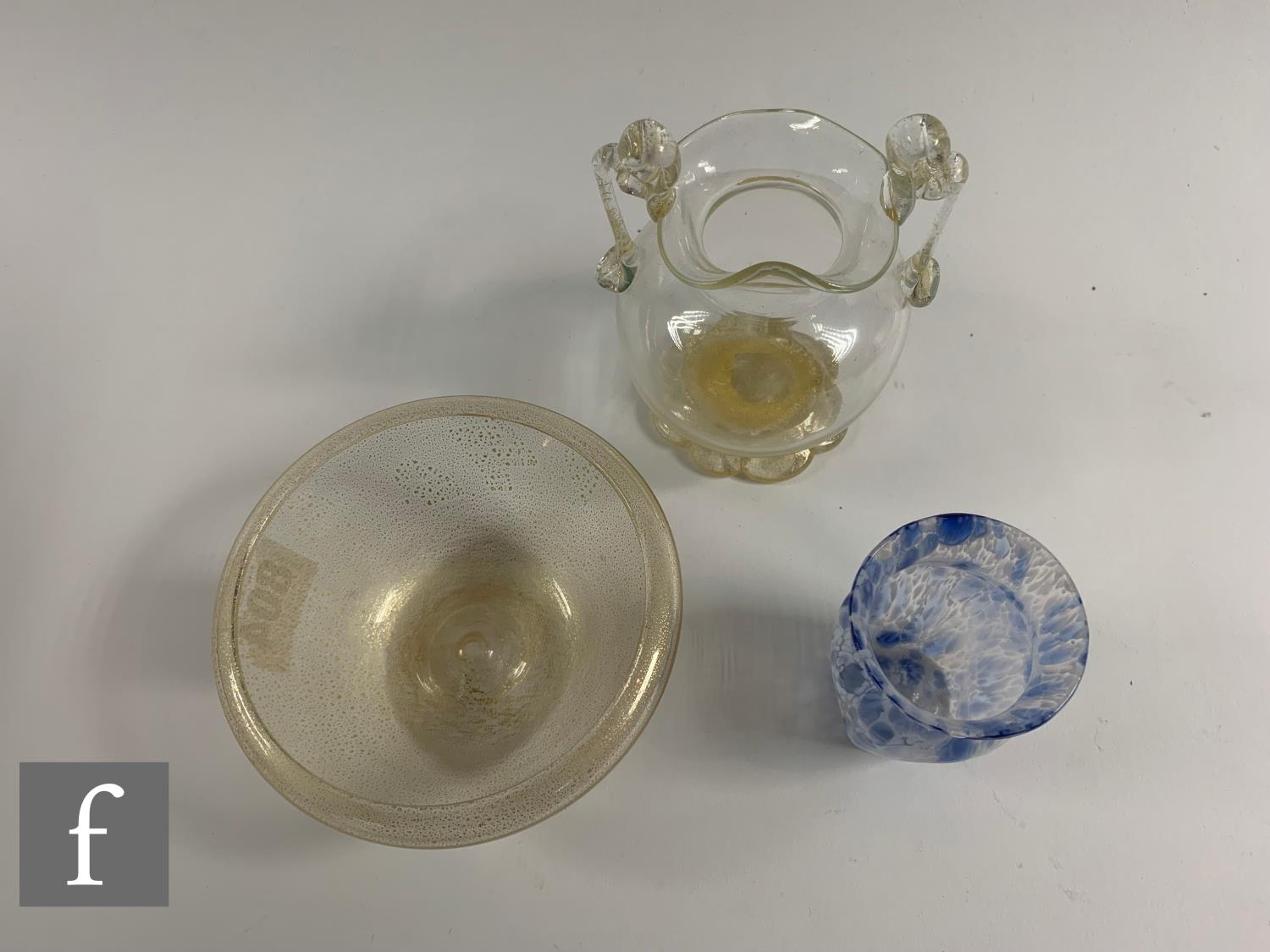 A small 20th Century Italian Murano glass bowl of shallow circular form with dimple base and roll - Image 2 of 4