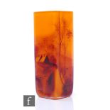 An early 20th Century French Art Nouveau glass vase of square section, hand enamelled with a
