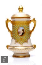 A small Coalport porcelain vase and cover, circa 1900, of waisted form rising from a low pedestal