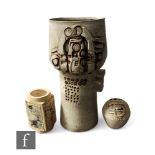 A collection of 1970s stoneware art pottery, to include three vases of varying abstract form,