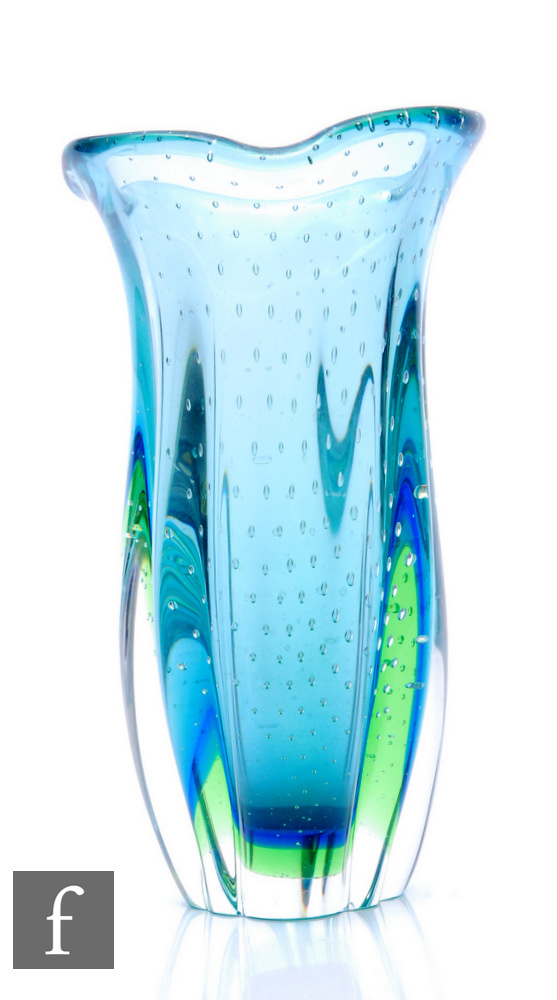 A 20th Century continental sommerso glass vase of lobed ovoid and flared form, internally