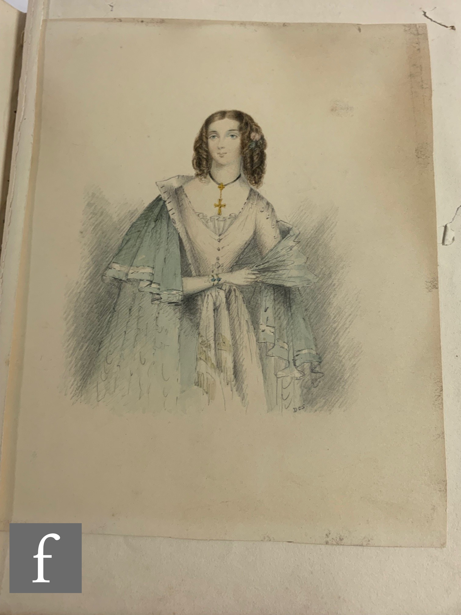 A mid 19th Century leather bound album containing watercolour portraits of the Paris family, studies - Image 18 of 19