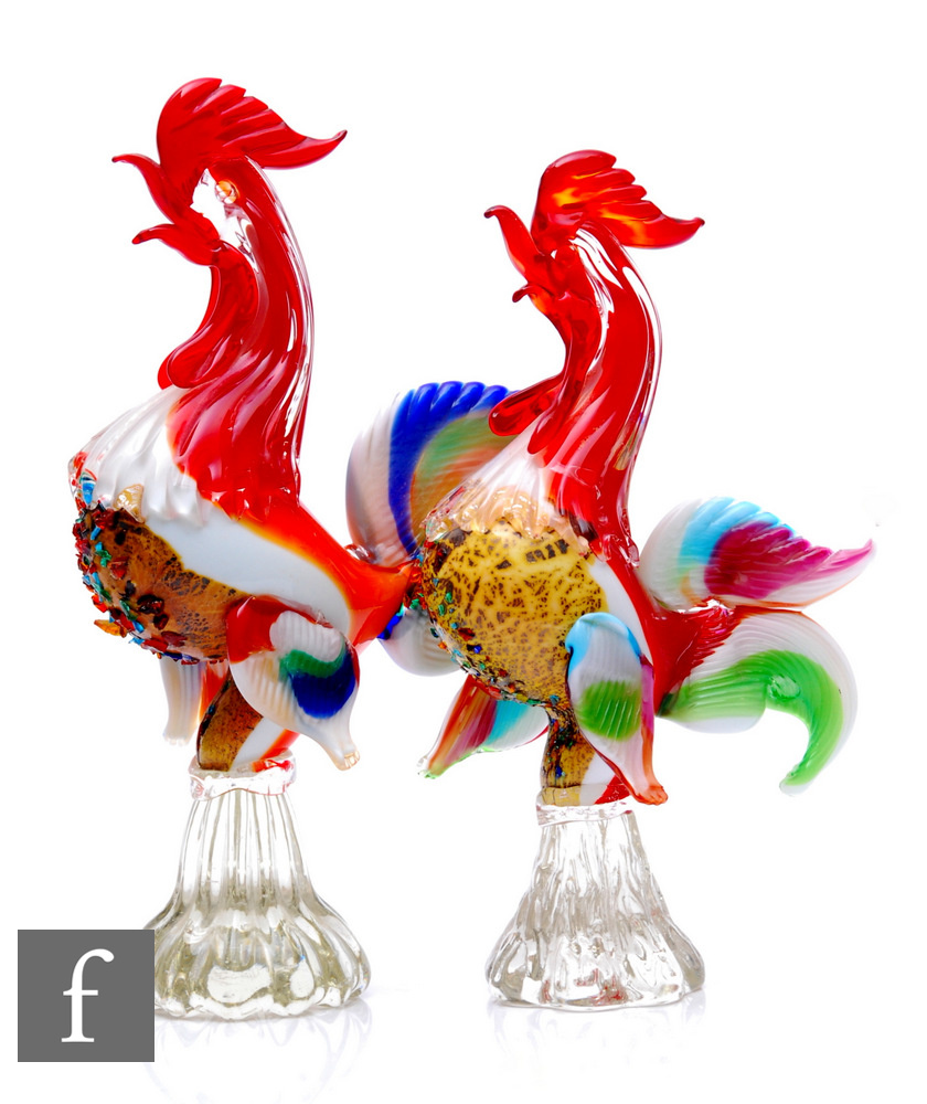 A mid 20th Century Murano glass figure, modelled as a stylised cockerel, decorated with applied