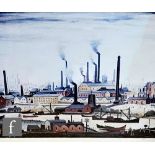 AFTER L.S. LOWRY - 'A Riverbank', photographic reproduction, numbered 131/850, framed, 39cm x