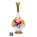 A Royal Worcester porcelain vase, Hadleys shape 307, of footed globe and shaft form with a drawn