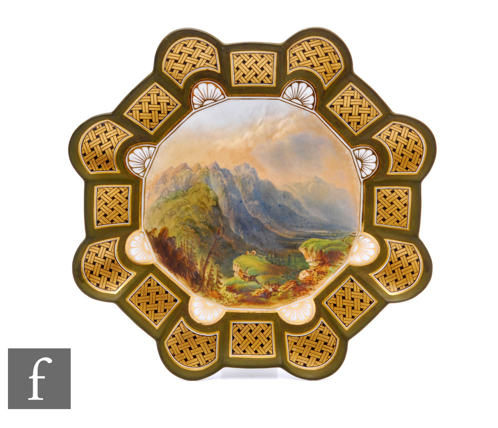 A late 19th Century Coalport handpainted porcelain plate, titled Mount Washington, of scalloped