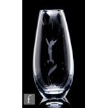 A 20th Century Kosta clear crystal glass vase of ovoid form, engraved with a stylised figure, height