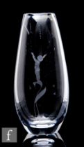 A 20th Century Kosta clear crystal glass vase of ovoid form, engraved with a stylised figure, height