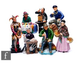 A collection of Royal Doulton figures to include The Jester HN 2016, The Orange Lady HN 1759, A Good