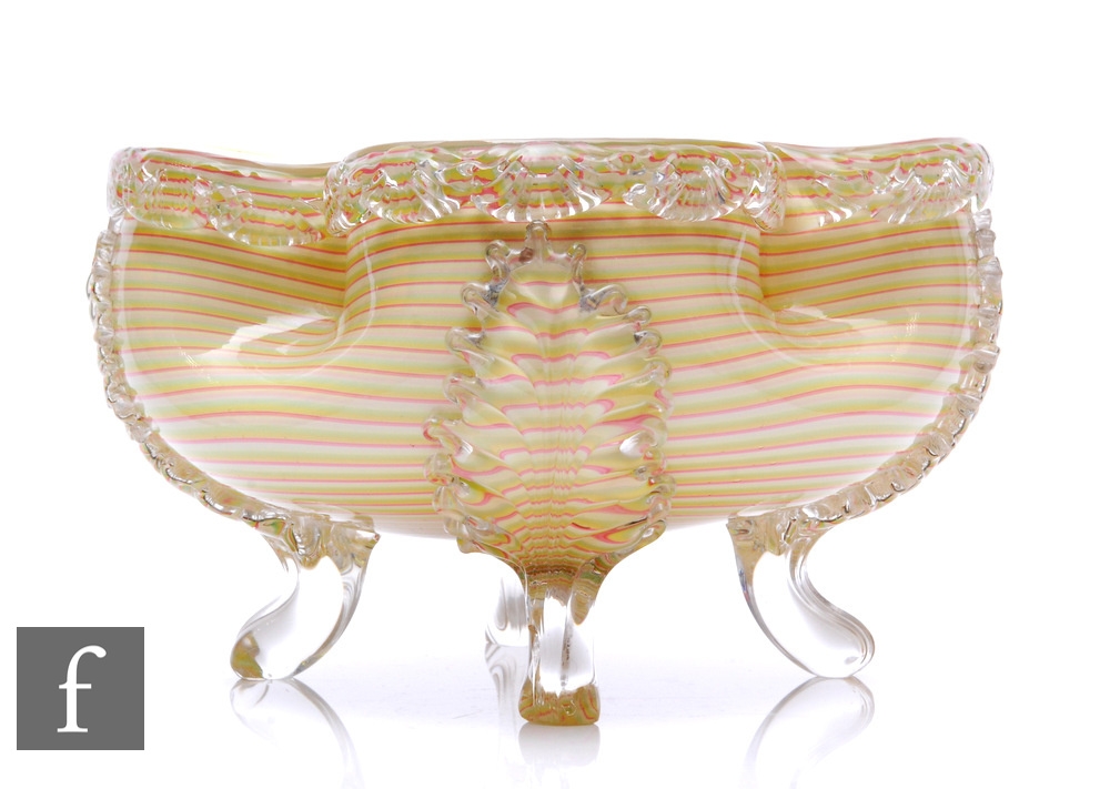 A large late 19th Century Stourbridge glass bowl, the circular body with dimple knocked sides and