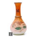 A late 19th Century Harrach Peach blow satin glass vase of ovoid form with waisted collar neck,